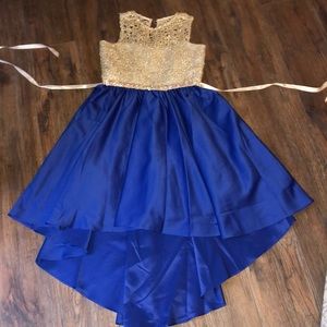 Blue dress with a gold bodice. Worn once Rare editions brand